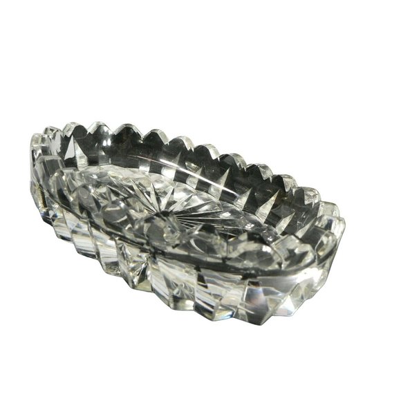 Dish Oval Starburst Glass Mint Candy Saw Tooth Rim Elegant Mid-Century - Picture 2 of 12